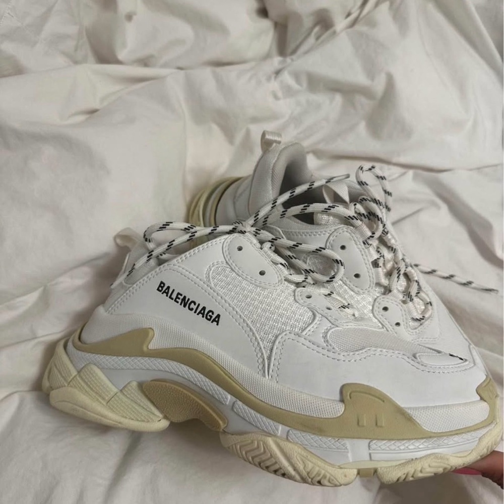 Balenciaga Triple S Women's White Sneakers with Cream Sole Accents - Picture 3 of 6
